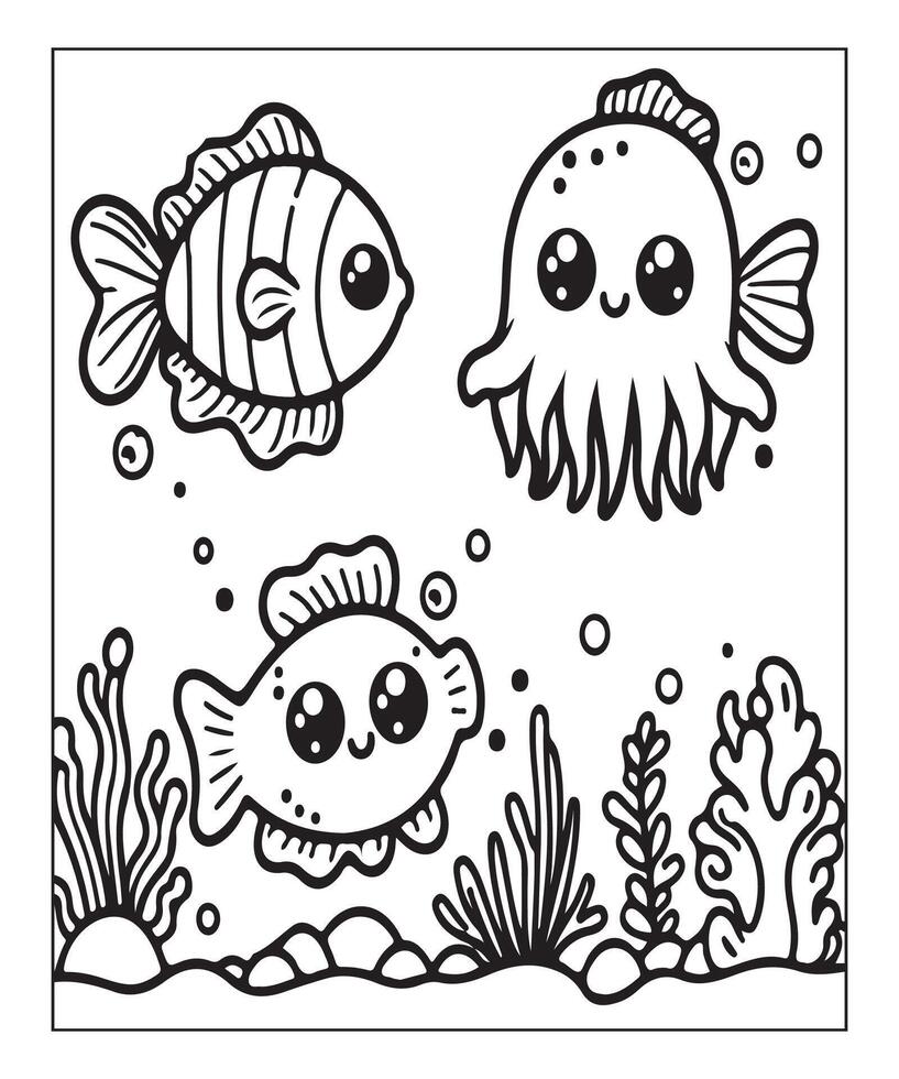 AI generated Fish coloring page for kids vector