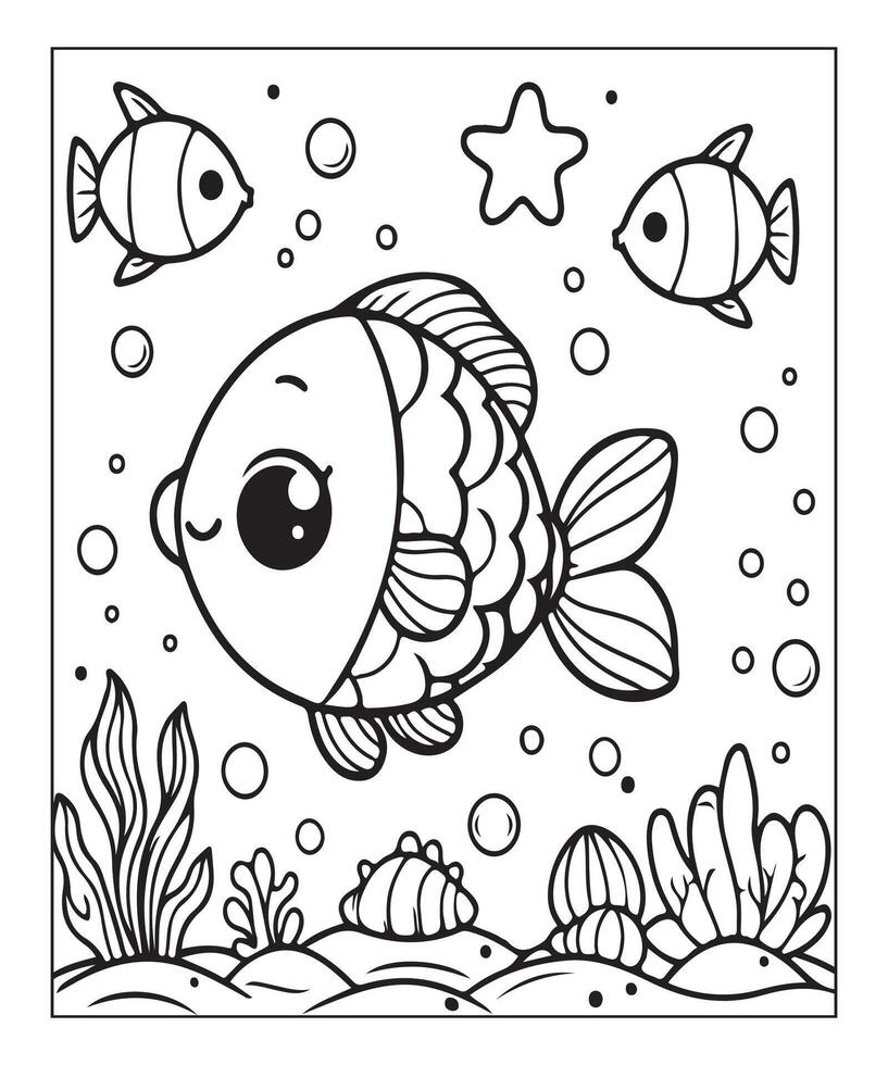 AI generated Fish coloring page for kids vector