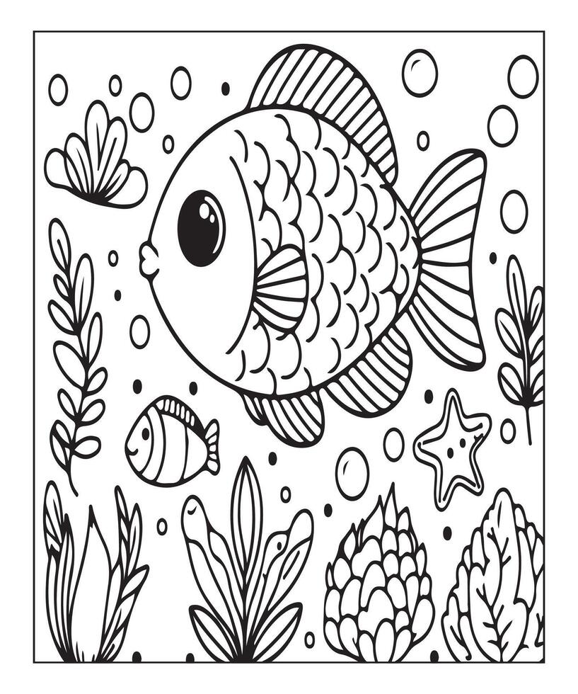 AI generated Fish coloring page for kids vector