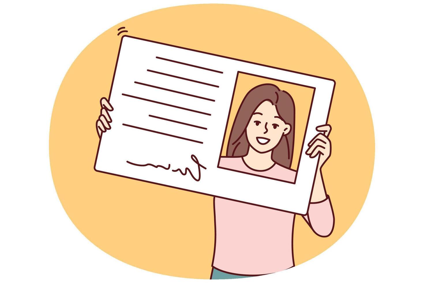 Smiling woman holding driver license or ID card to get access to office or business center vector