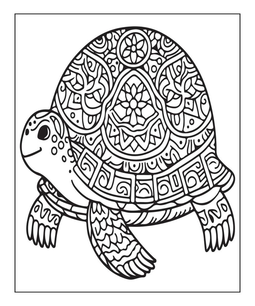 AI generated cute turtle coloring page for kids vector