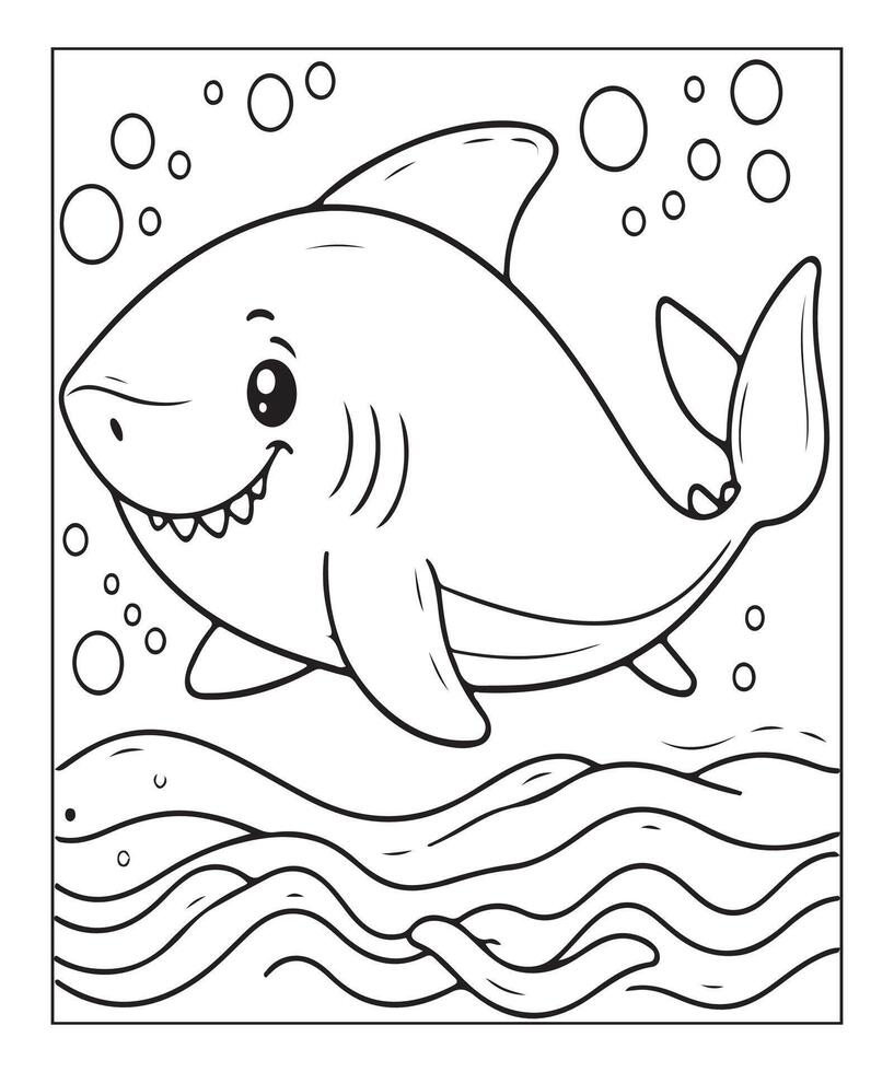 AI generated cute shark coloring page for kids vector