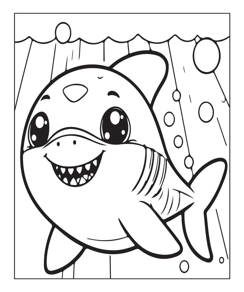 ai generado Oceano tiburón colorante página, ilustración vector