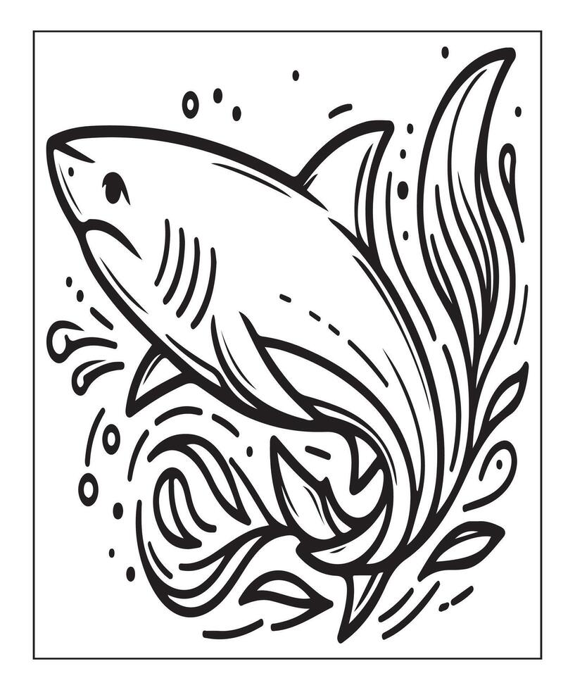 AI generated Printable shark coloring page for kids vector