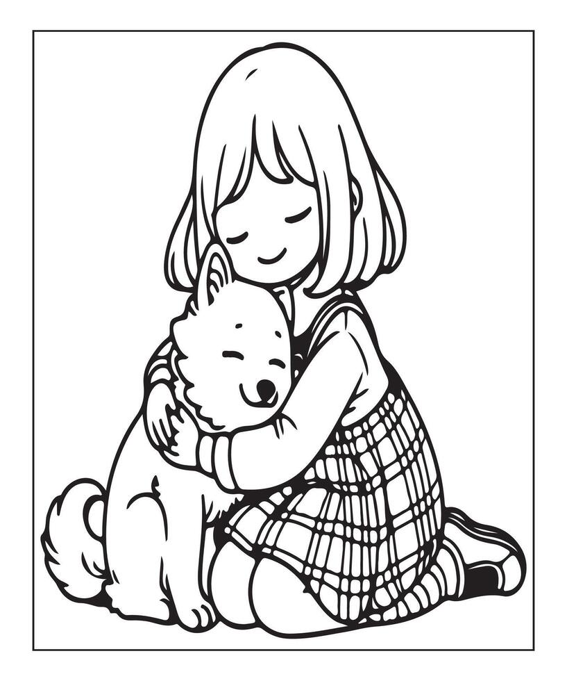 AI generated cute dog coloring page vector