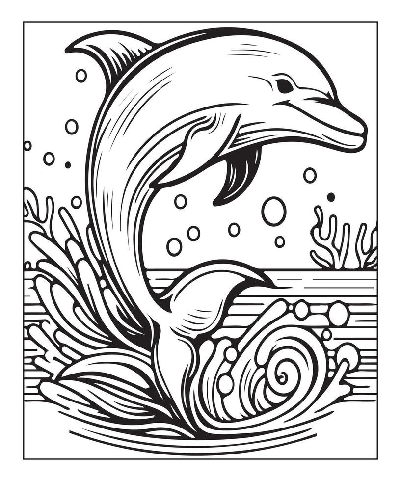 AI generated Dolphin coloring page for kids vector