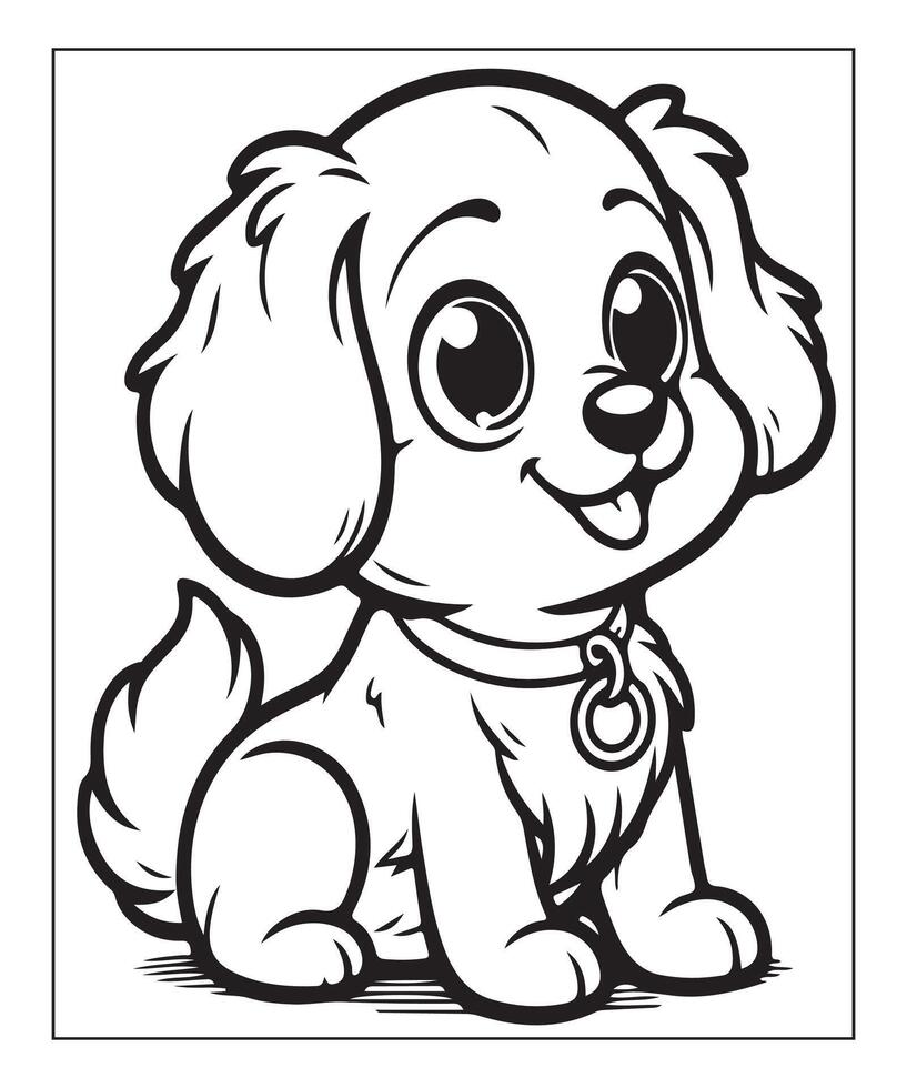 AI generated clean vector line art dog coloring page for kids