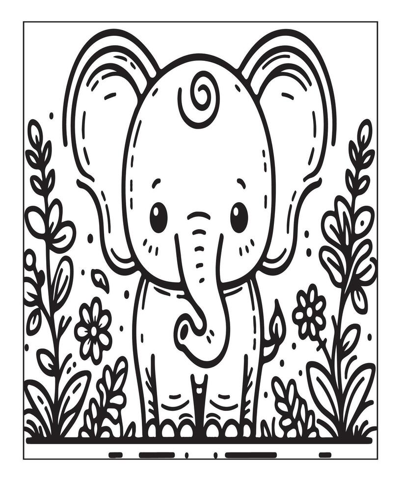 AI generated Elephant coloring page for kids. print this free printable elephant coloring page vector