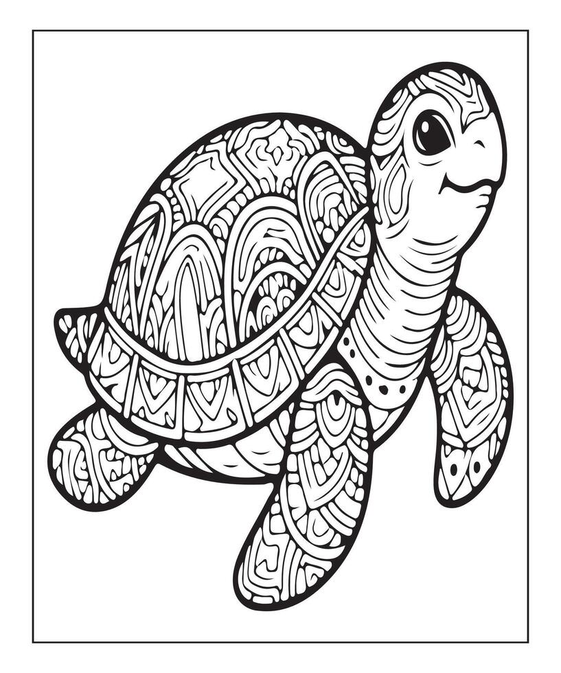 AI generated cute turtle coloring page for kids vector