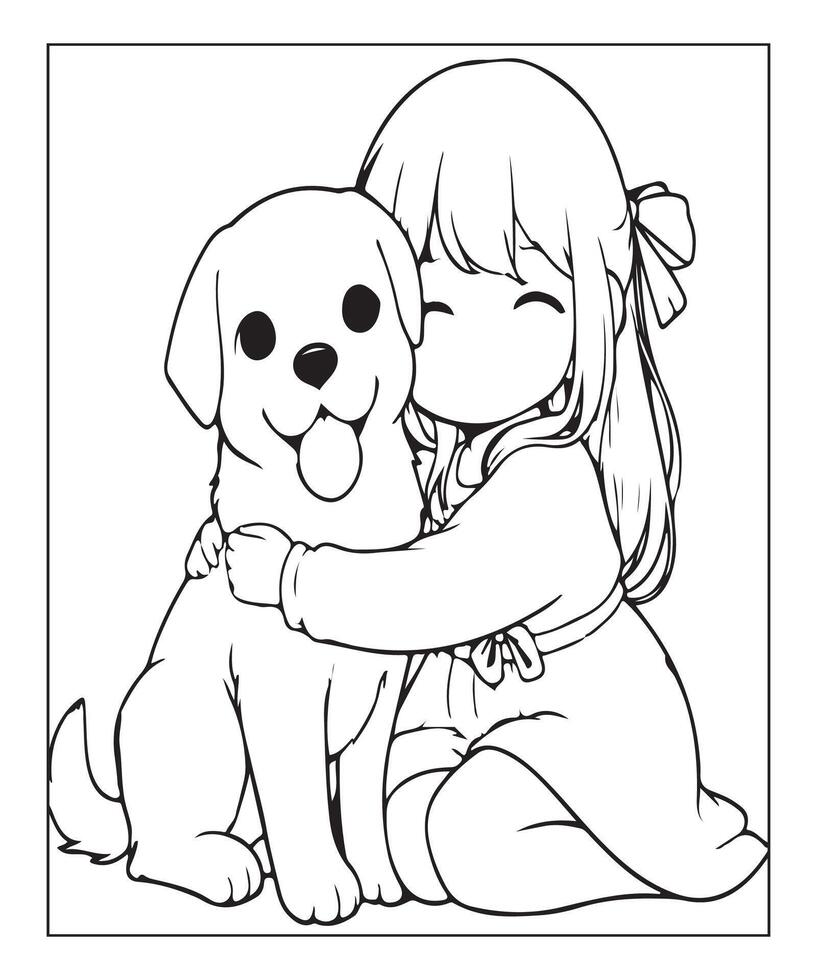 AI generated cute dog coloring page vector