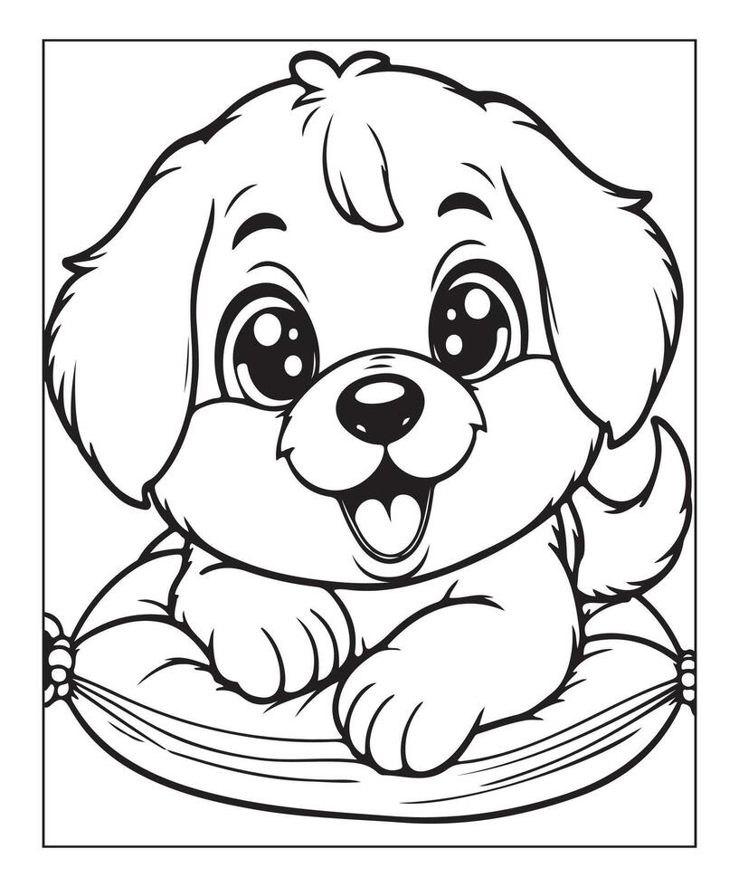 AI generated kids coloring page, dog coloring page illustration vector