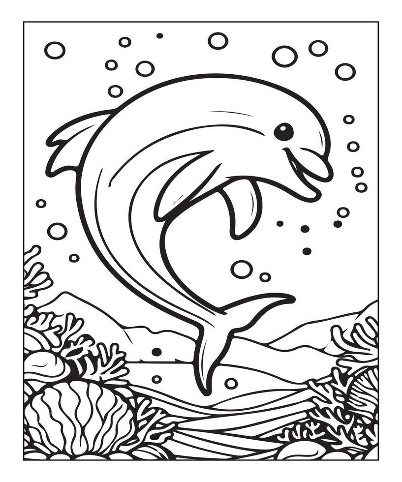 AI generated Dolphin coloring page for kids vector
