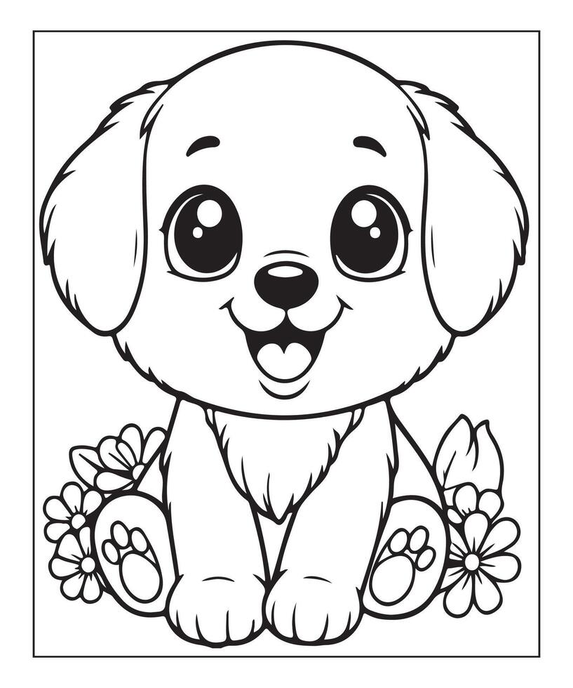 AI generated kids coloring page, dog coloring page illustration vector