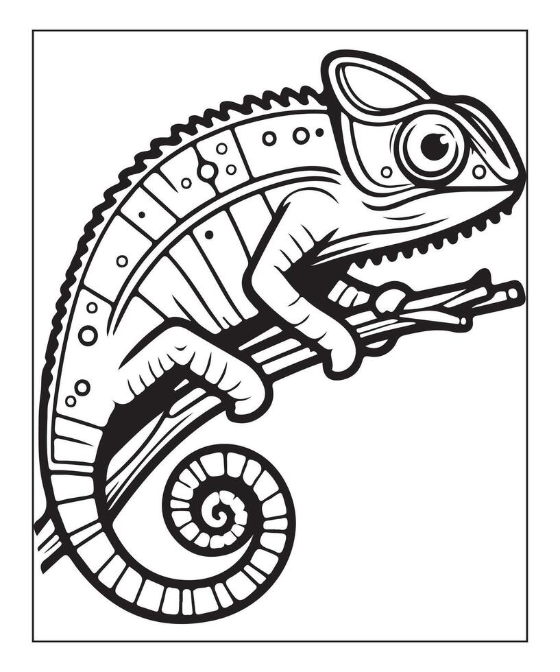 AI generated chameleon coloring page vector