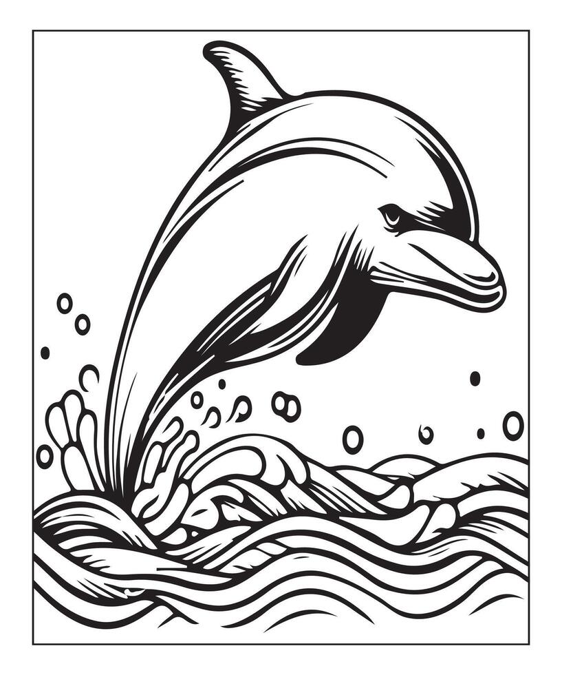 AI generated Dolphin coloring page for kids vector