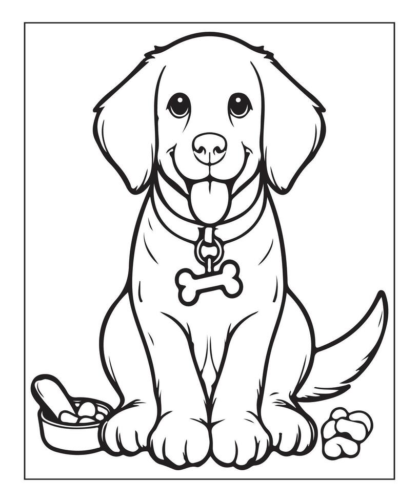 AI generated clean vector line art dog coloring page for kids