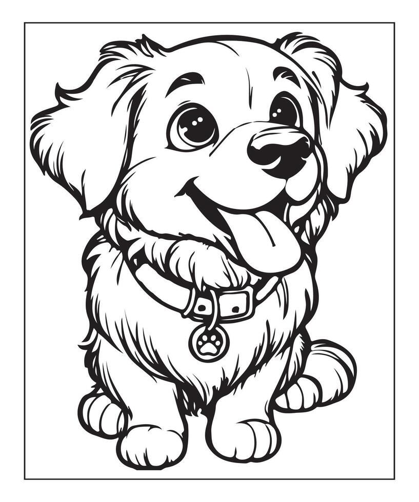 AI generated clean vector line art dog coloring page for kids