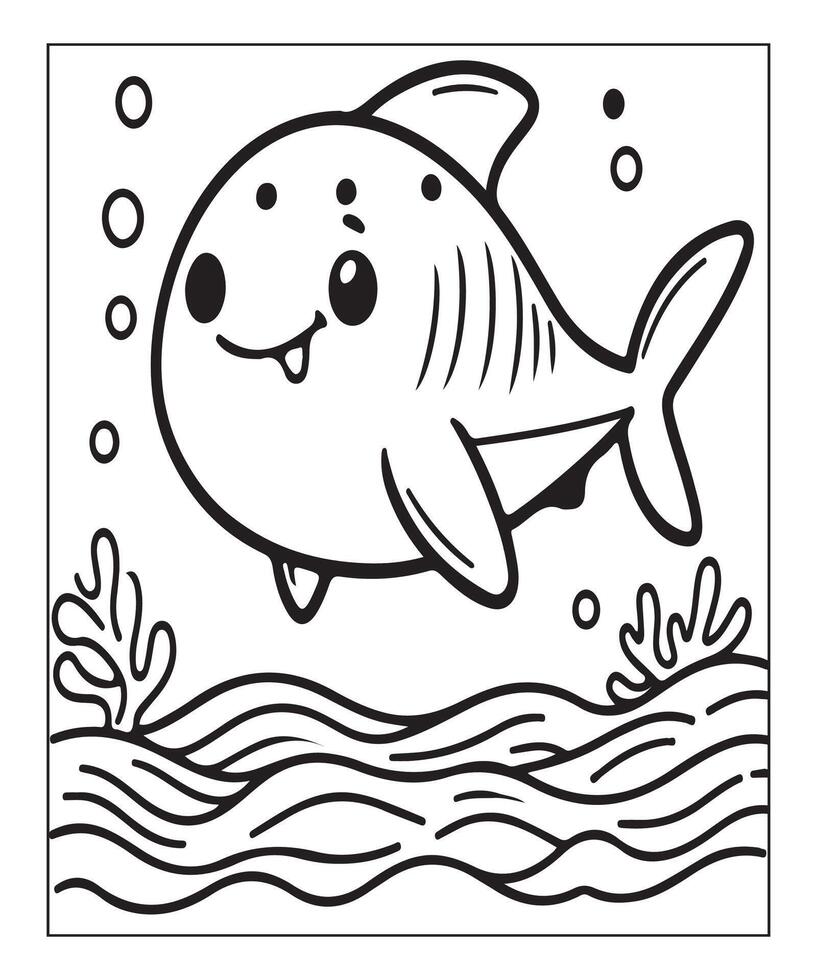 AI generated cute shark coloring page for kids vector