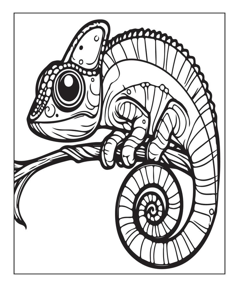 AI generated chameleon coloring page vector