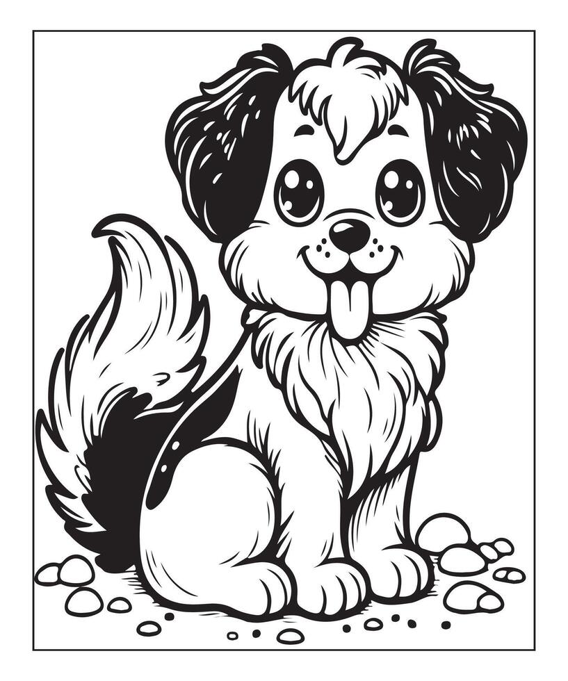 AI generated clean vector line art dog coloring page for kids