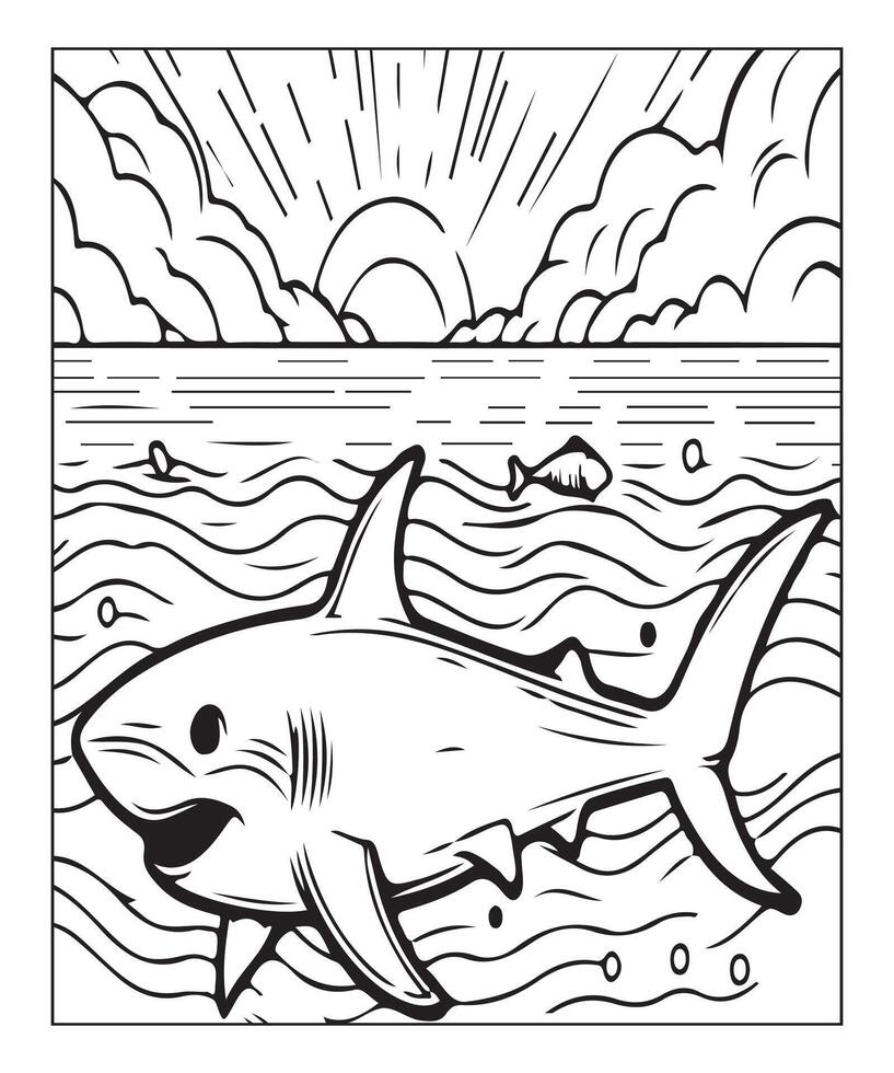 AI generated Printable shark coloring page for kids vector