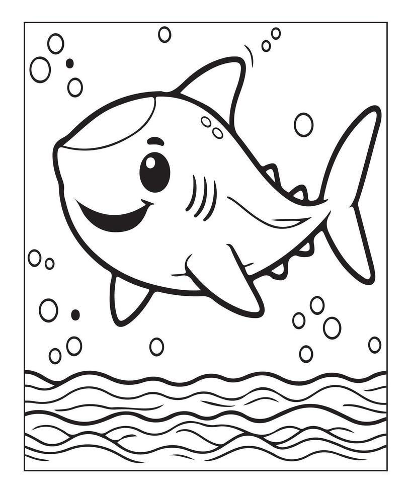 AI generated Ocean Shark coloring page, illustration vector