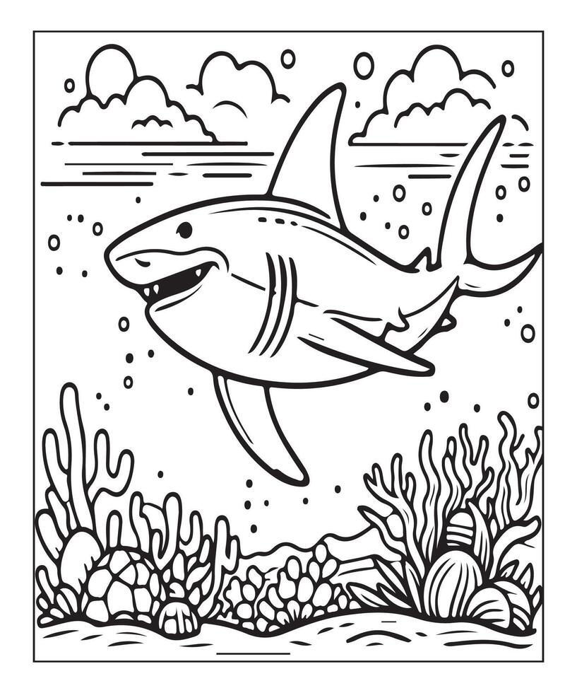 ai generado imprimible tiburón colorante página para niños vector