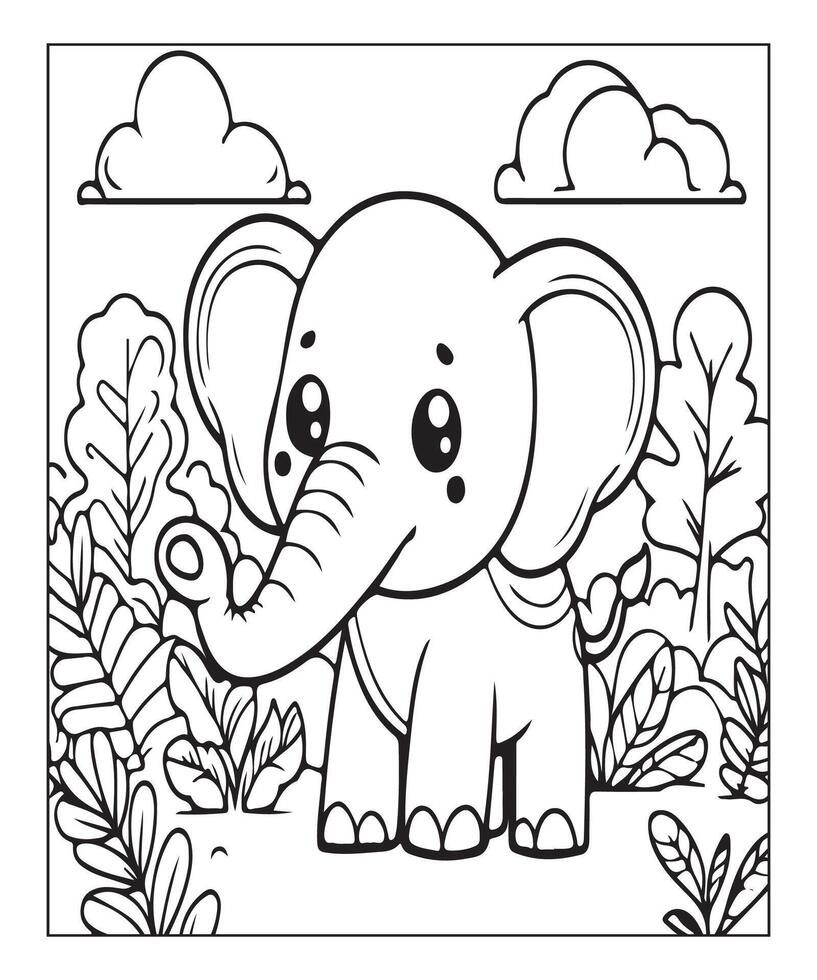 AI generated Elephant coloring page for kids. print this free printable elephant coloring page vector