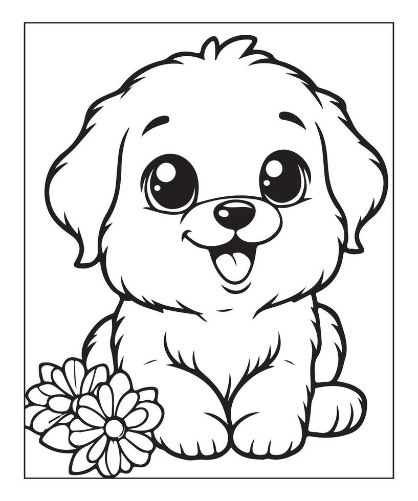 AI generated kids coloring page, dog coloring page illustration vector