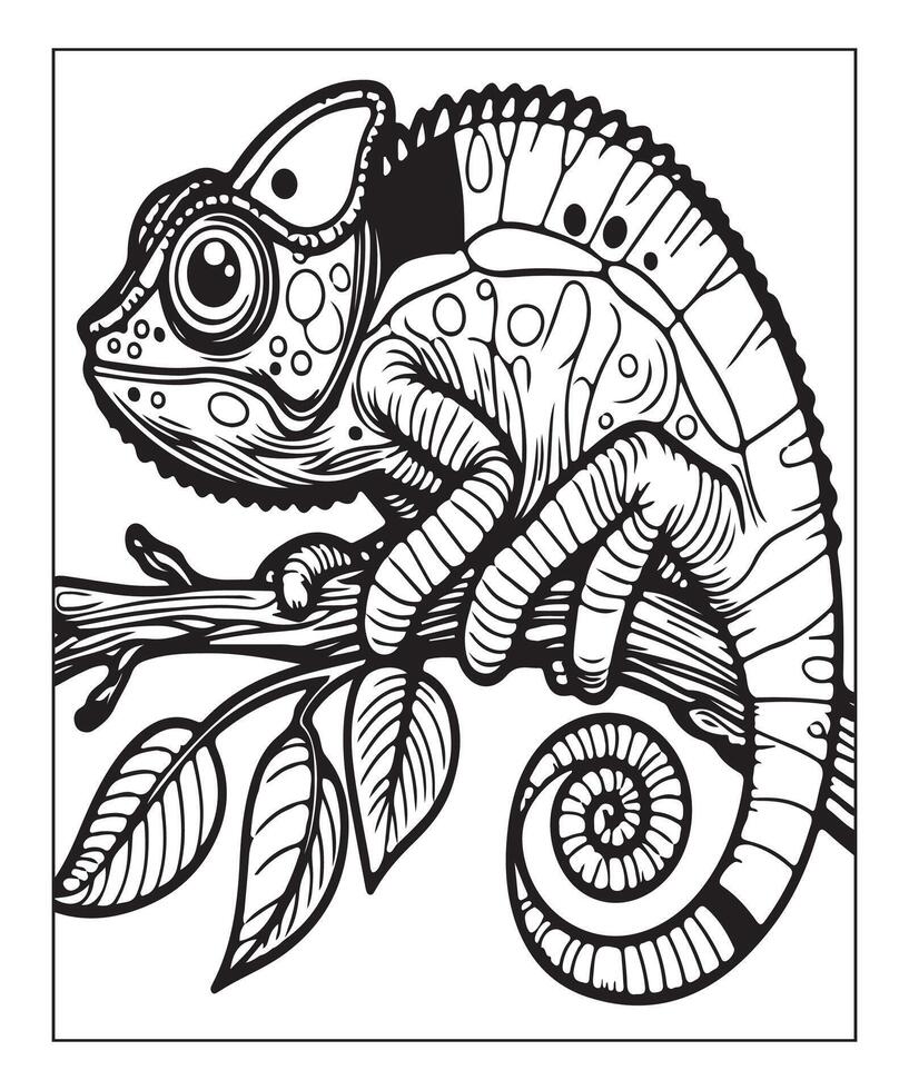 AI generated chameleon coloring page vector