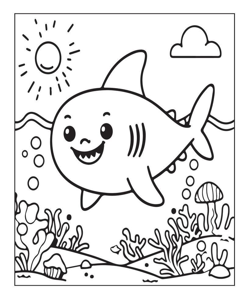 AI generated Ocean Shark coloring page, illustration vector