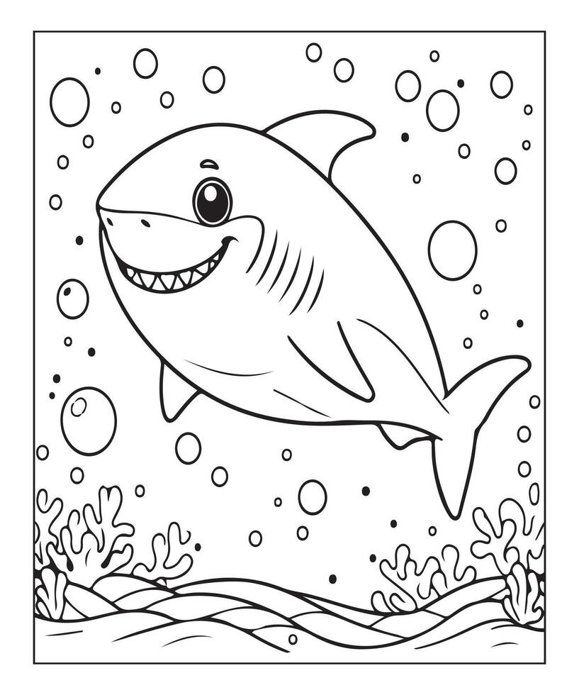 AI generated cute shark coloring page for kids vector