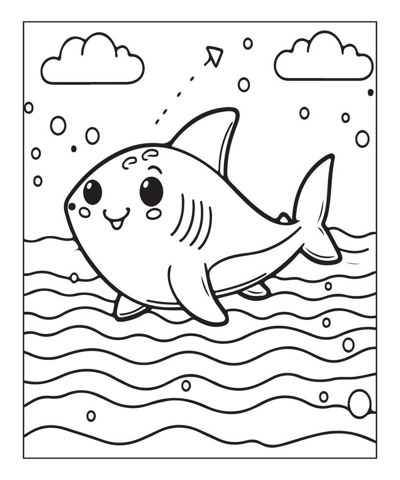 AI generated cute shark coloring page for kids vector