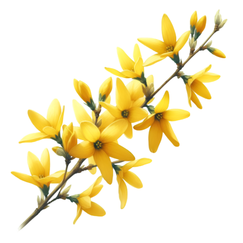 AI generated A forsythia flower branch bursts with bright yellow flowers png