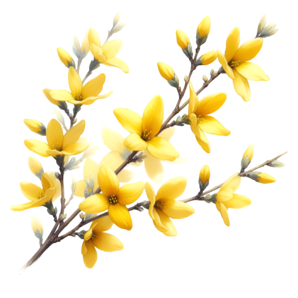 AI generated A forsythia flower branch bursts with bright yellow flowers png