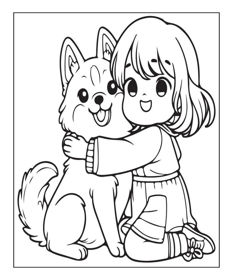 AI generated cute dog coloring page vector