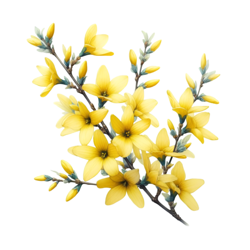 AI generated A forsythia flower branch bursts with bright yellow flowers png