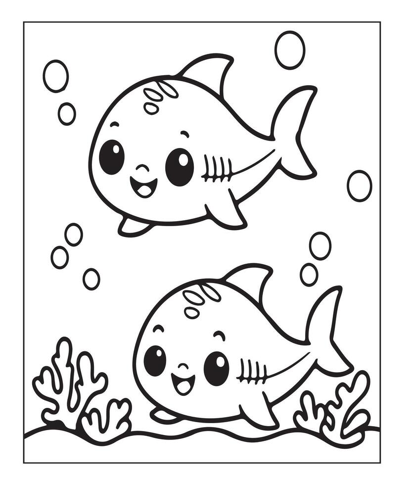 AI generated cute shark coloring page for kids vector