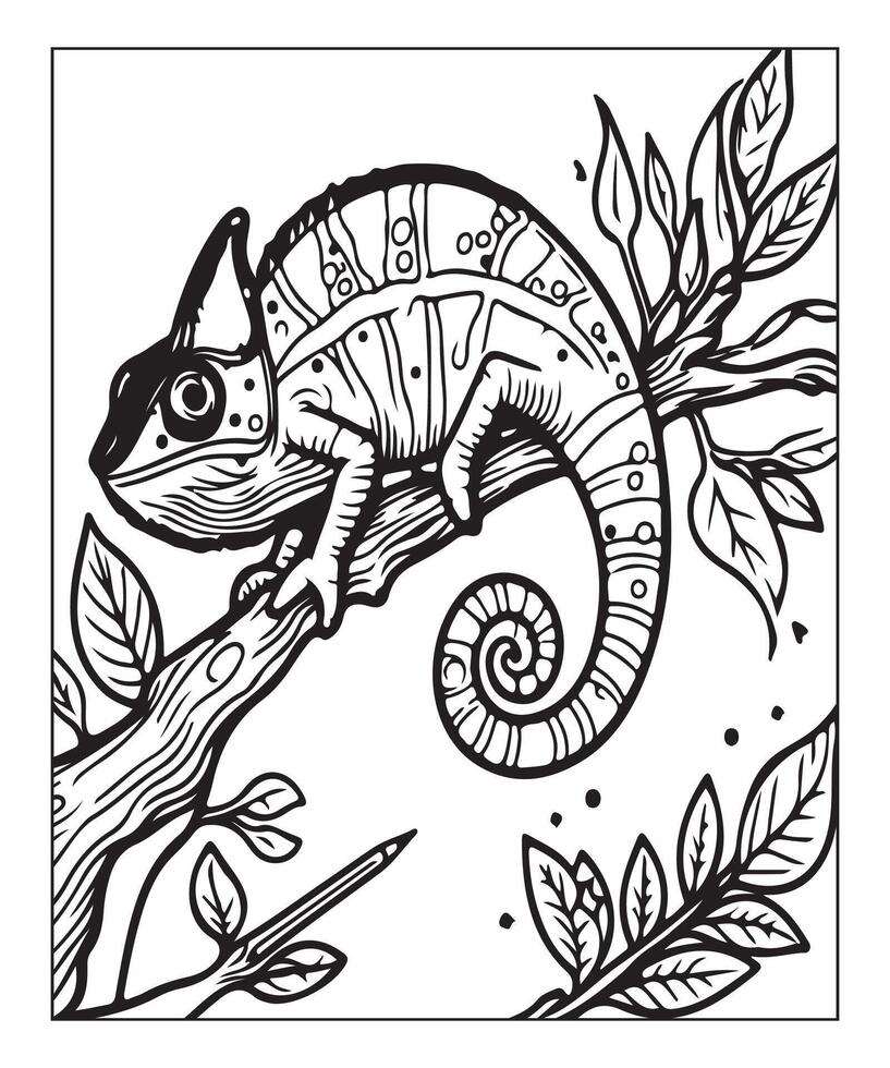 AI generated chameleon coloring page vector