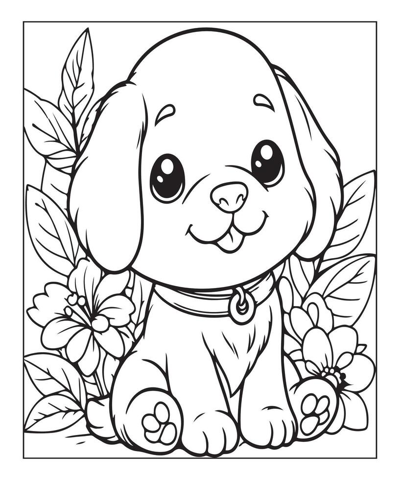 AI generated kids coloring page, dog coloring page illustration vector