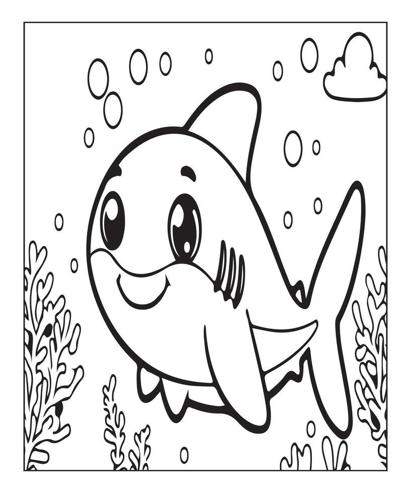 AI generated cute shark coloring page for kids vector