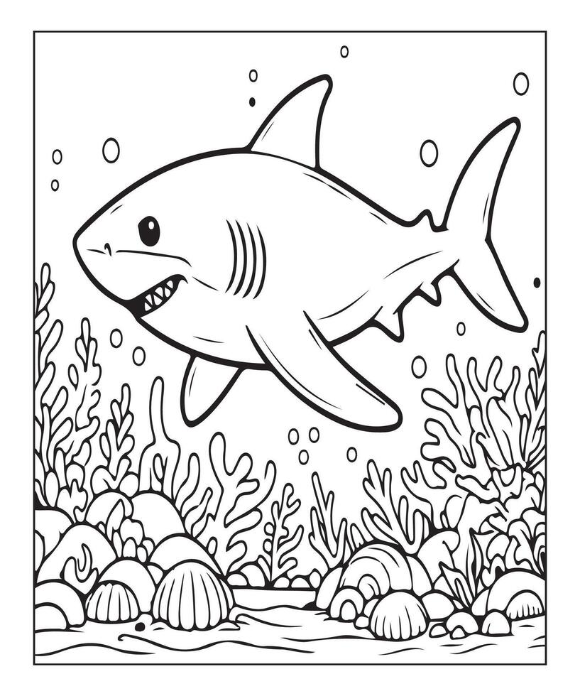 AI generated Printable shark coloring page for kids vector