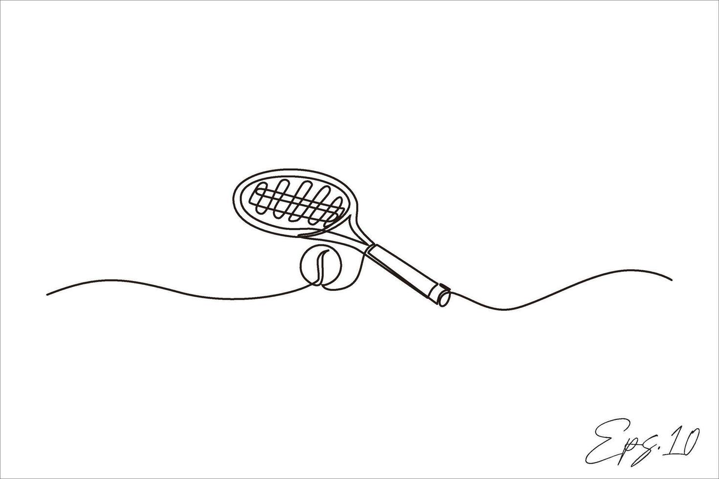 continuous line vector illustration design of racket and baseball