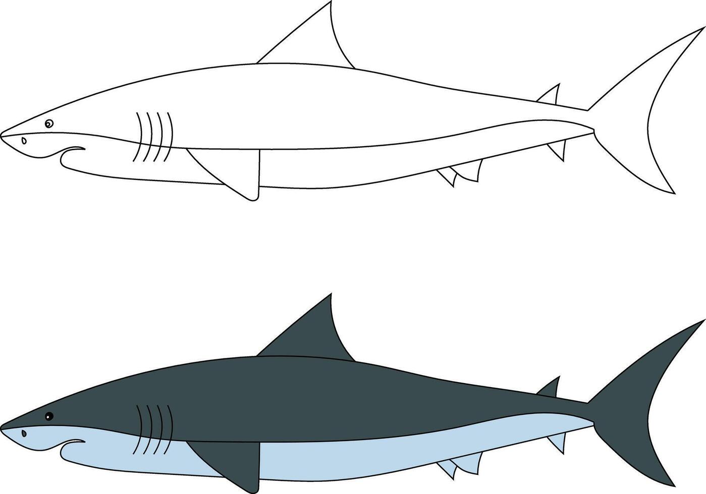 Shark Clipart Set. Colorful and Outline Sharks vector