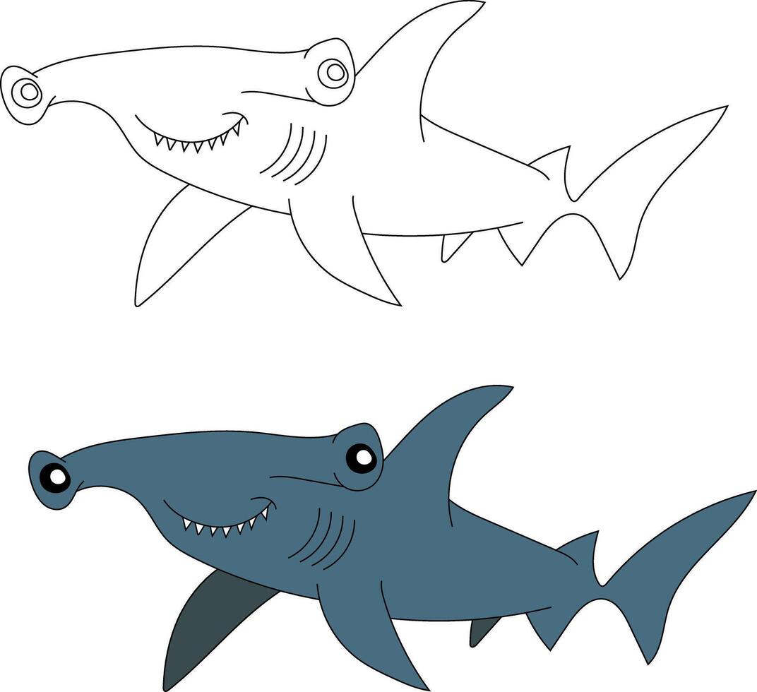 Shark Clipart Set. Colorful and Outline Sharks vector