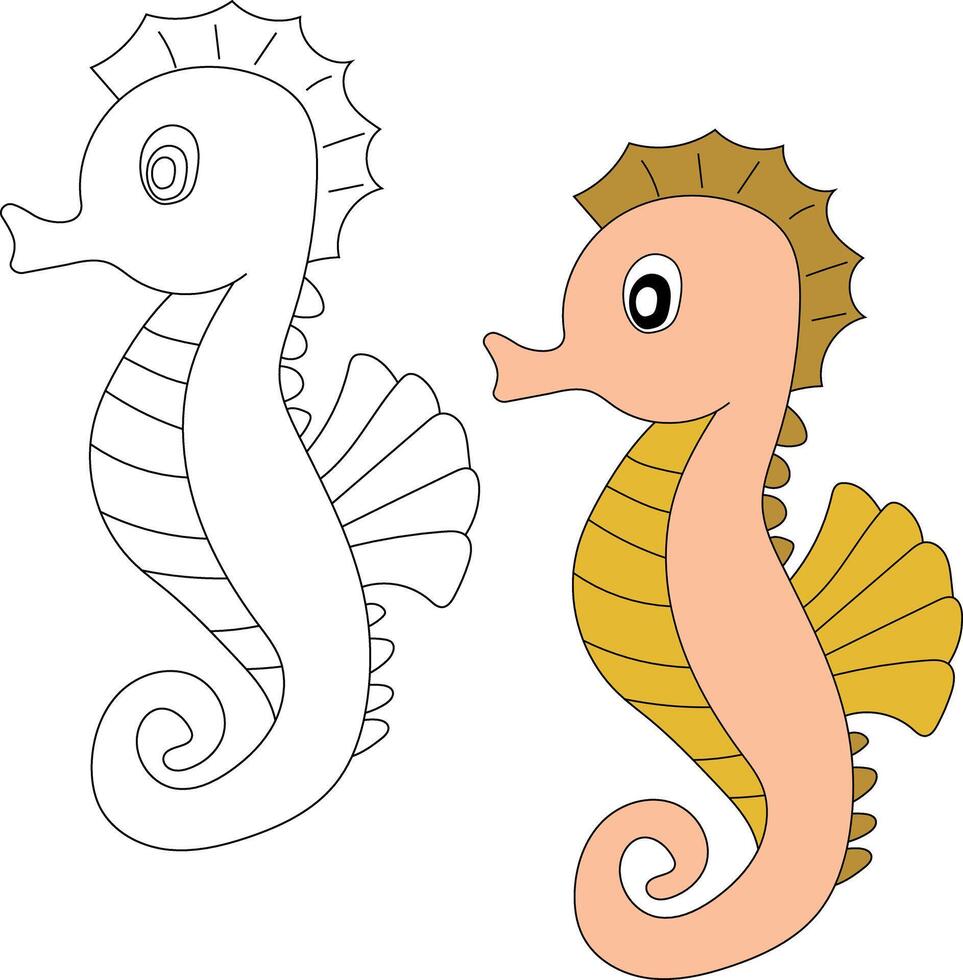 Seahorse Clipart Set. Outline and Colorful Seahorses vector