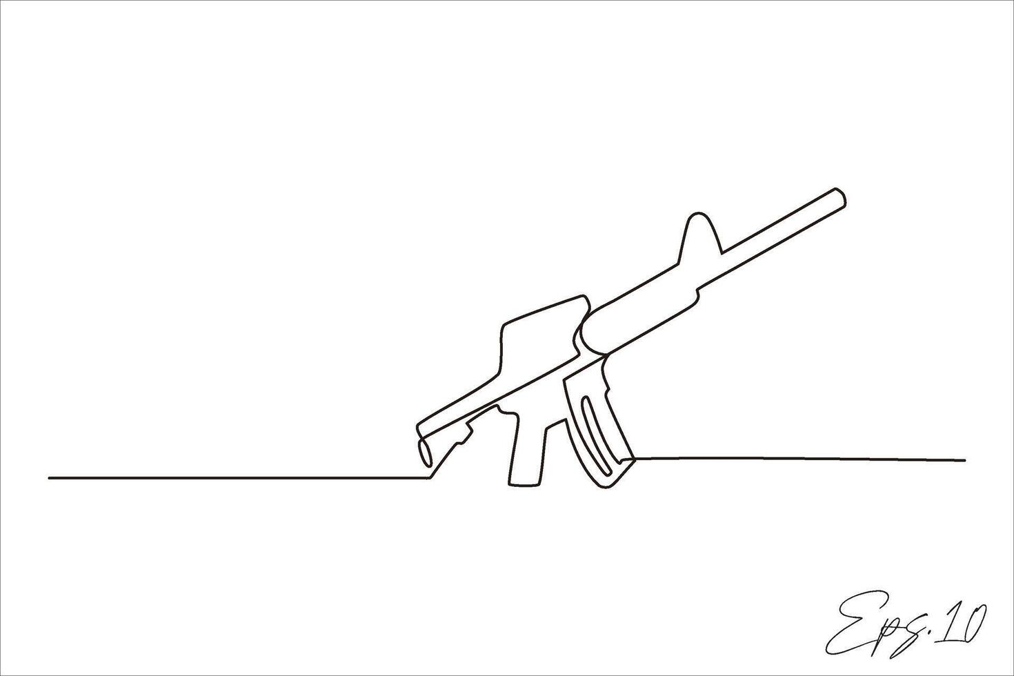 continuous line vector illustration design of long-barreled weapon