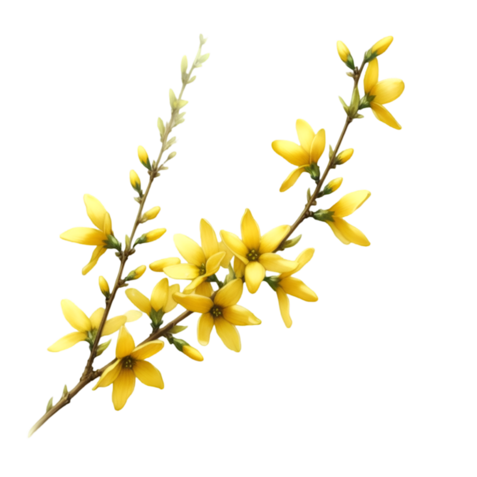 AI generated A forsythia flower branch bursts with bright yellow flowers png