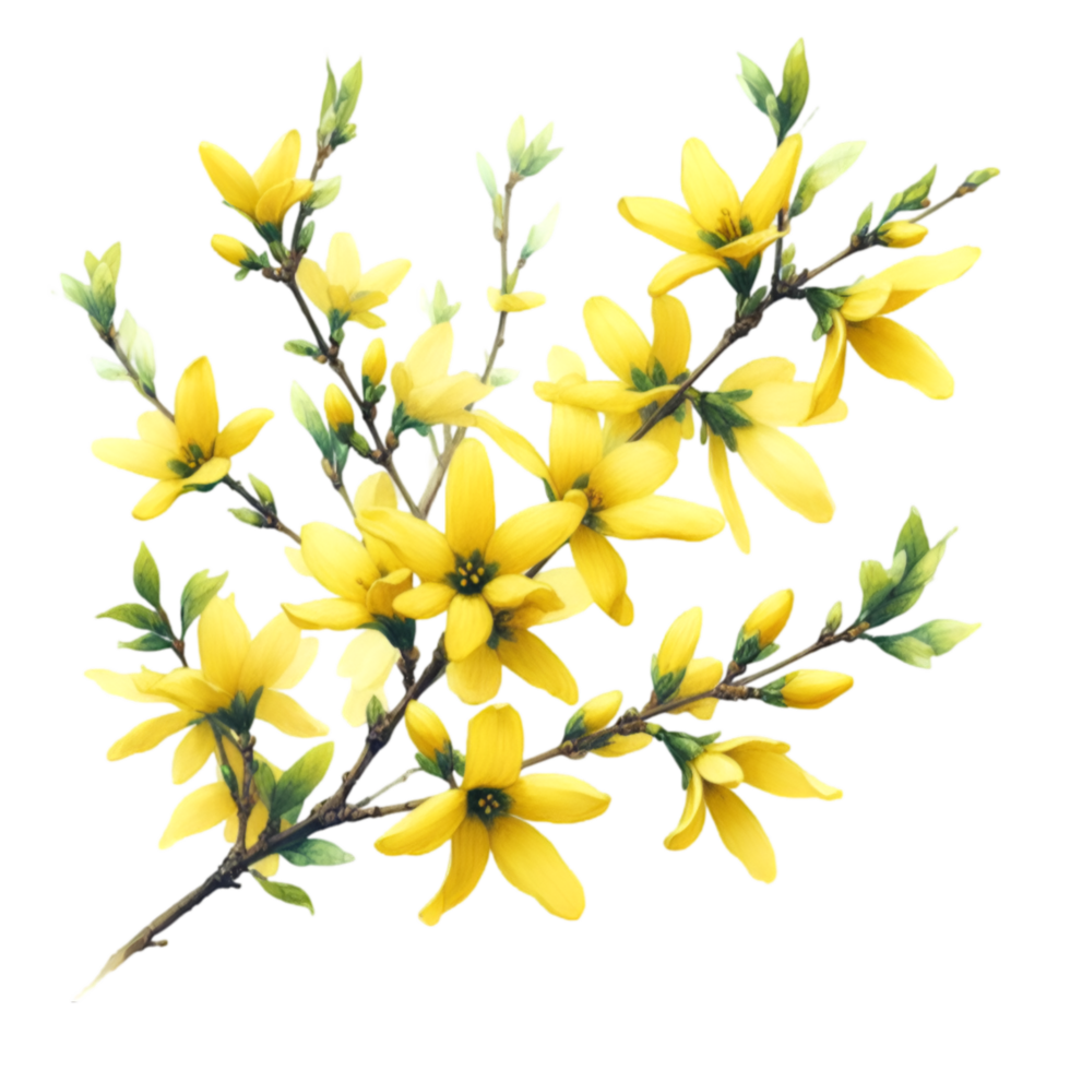 AI generated A forsythia flower branch bursts with bright yellow flowers png