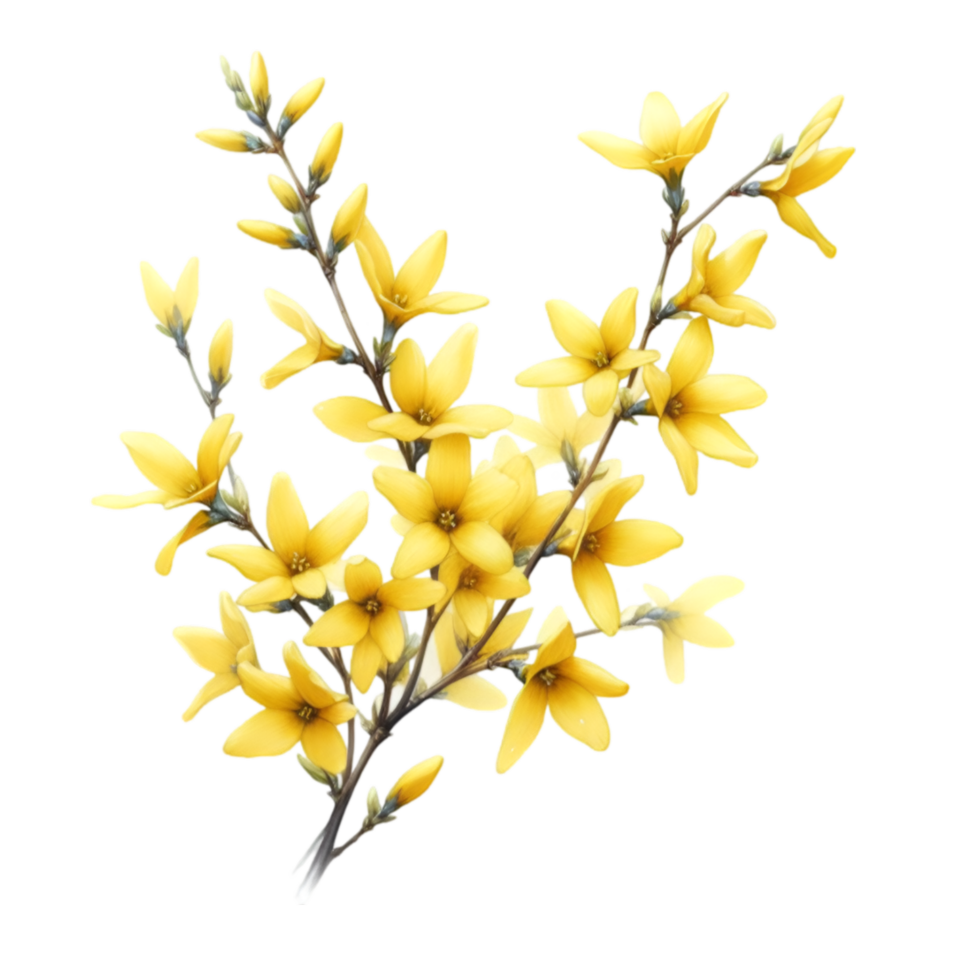 AI generated A forsythia flower branch bursts with bright yellow flowers png